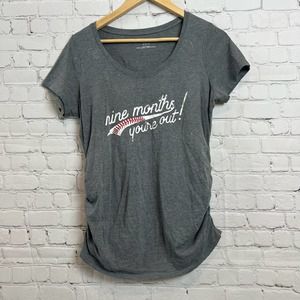 Motherhood Maternity Tee Grey 'Nine Months you're OUT!" M